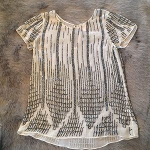 Gorgeous Parker Beaded Blouse Cream / Navy Top